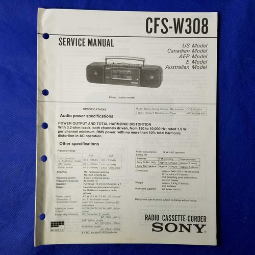 Sony cfs w308 - service, manual