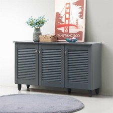 Shoe Cabinet Stand Rack Storage Cupboard Sideboard Hall Unit 3 Louvre Doors Grey