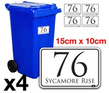 4 x WHEELIE BIN CUSTOM STICKERS - NUMBERS /HOUSE / ROAD /STREET ADDRESS DECAL