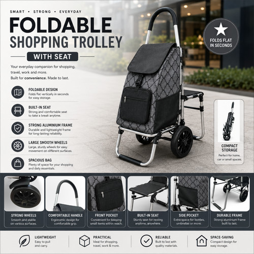 Grey folding shopping trolley - grey,