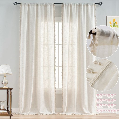 Cotton linen curtains boho - cotton,