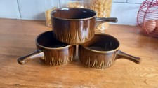 Tams Dark Brown Soup Bowls with Handles Set of 3 Vintage Retro 70s 10cm Dia