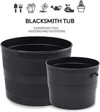 BLACK PLASTIC PLANTER PLANT POT TUB GARDEN PATIO OUT OR INDOOR BLACKSMITH BARREL