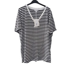 cos clothing womens t-shirt black & white stripe v-neck short sleeve size xl
