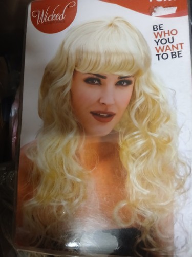 Blond curly fringed wig - blond,