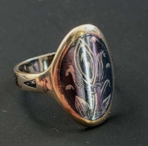 Vintage silver niello ring - vintage,