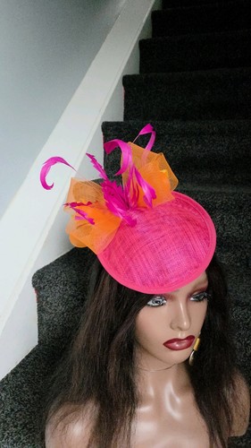 Pink and orange fascinator - pink,