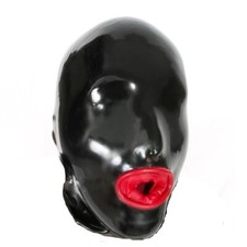 Mens Full Face Black Latex Rubber Zip Tongue Hood Mask Two Thicknesses