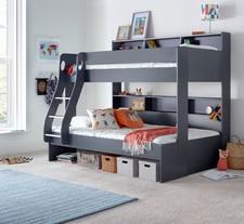 Wooden Triple Sleeper Bunk Bed – Grey Kids Bed – Solid Frame – FREE Delivery