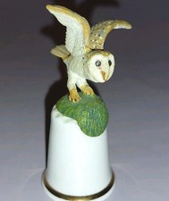 Sterling Classic Hand-Painted Pewter Owl on Bone China Thimble – Wildlife