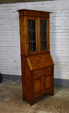 Oak Bureau Bookcase, Leaded