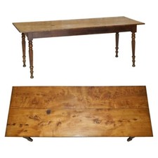 ANTIQUE FRENCH TWO PLANK TOP FARMHOUSE BURR FRUITWOOD REFECTORY DINING TABLE