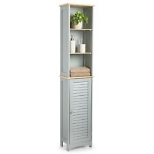 Tall Bathroom Cabinet Tallboy | Slim Grey Storage Cupboard & 6 Shelves | VonHaus