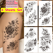 Set of 4 Sheets Waterproof Temporary Tattoo Stickers Rose Flowers Arm & Body Art