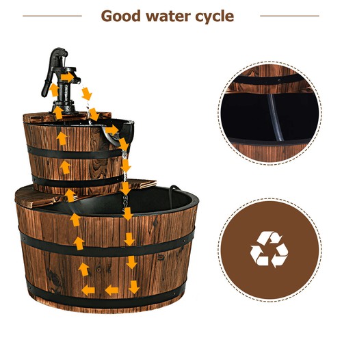 Garden wood barrel fountain - garden, 2