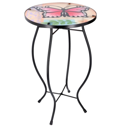 Iron glass round side coffee - iron/glass,
