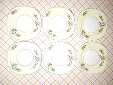 6 Vintage Colcough bone china "Roses & Ribbons, Cream"  Side Plates.
