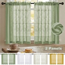2 Panels Linen Short Curtains