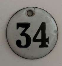 ANTIQUE NUMBER 34 ENAMEL SIGN SALVAGED SMALL HOUSE ROOM HOTEL OFFICE SHOP PLAQUE