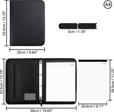 A4 Faux Leather Business Folder Organiser Zipped Portfolio Conference File Case