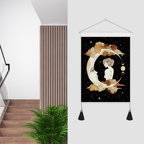 Moon mountain tassel tapestry - moon,