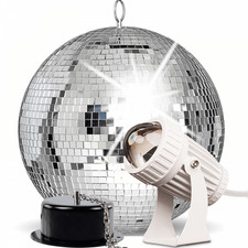 Mirror Ball Kit 30 Party Disco Light Set 30cm Mirrorball Motor White Pin Spot