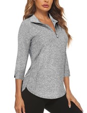 Golf Shirts Women,3/4 Sleeve Tennis Clothes for Ladies 1/4 Zip Up Pullover V ...