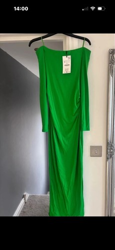 Zara bottle green long - green, dress
