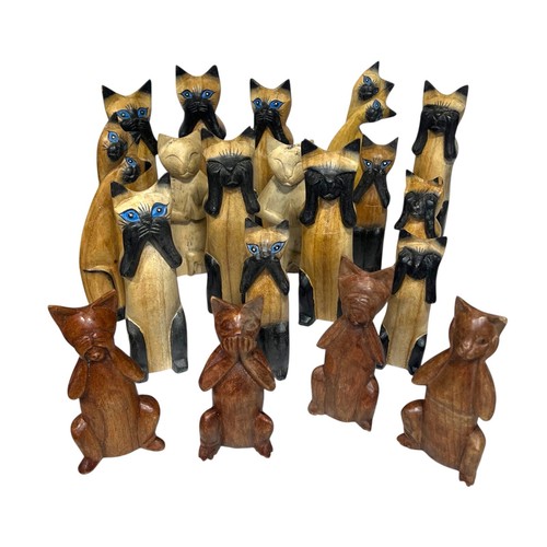Wooden three wise monkeys cat - three,