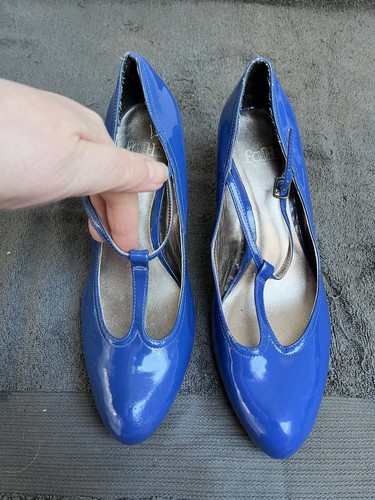 Cobalt blue bar patent shoes - patent,