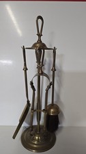 Vintage Quality Brass Fire Side  Companion Set Brush Poker Tong Pan Stand