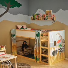 New IKEA KURA Bed Curtain Multicolour Animals on the Savannah Kids Bedroom Decor