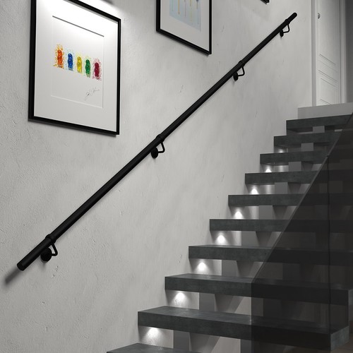 Matt black stair handrail wall - black,