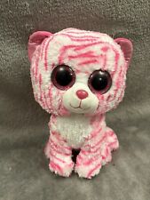 TY Beanie Boo Pink White Stripe Glitter Eye Tiger 2018 Soft Toy 9" Medium Cat