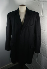 Mens Crombie Black Pure New Wool Overcoat - Size 44R