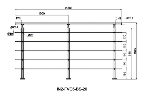 Handrail 240cm long stair - 80-240cm,