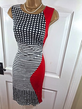 Frank Lyman Red, Cream & Black Patterned Lined Dress, UK 14, Great Condition