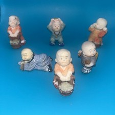 Vintage Shaolin Monk Boy Resin Figurines Buddha Chinese Lot of 4