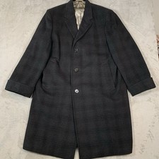 Crombie Coat Mens 40 Blue Wool Long Trench Scottish Tweed Check Heavy Sumrie