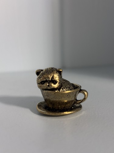 Small brass cat teacup - small, in