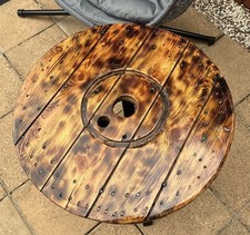 Wooden cable drum reel coffee table 75cm wide with legs 
