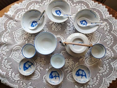 Japanese tea set with koi - japanese, carp