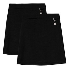 Girls Plain School Uniform Skirt with Heart Charm Stretch Lycra Waist Ages 2-16