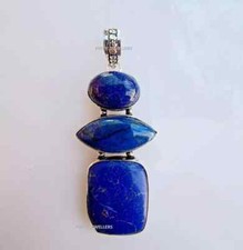 Natural Lapis Lazuli Pendant 925 Sterling Silver Large Antique Handmade Necklace