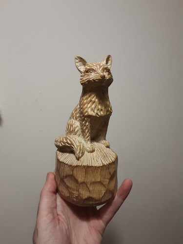 Carved wooden fox - home, decor