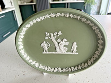 VINTAGE WEDGWOOD GREEN JASPERWARE  OVAL TRAY DISH