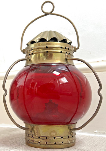 Vintage brass ruby - ruby, glass