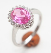 Sterling Silver Ring With Pink Tourmaline Gemstone Inlay (Size 6.75)