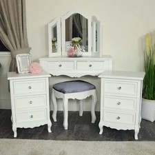 White bedroom furniture dressing table set pair bedside table French shabby chic