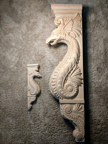 Wooden corbel dragon shelf - wooden,
